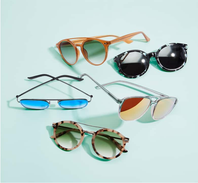 Image of several Zenni sunglasses in different colors and frame shapes.
