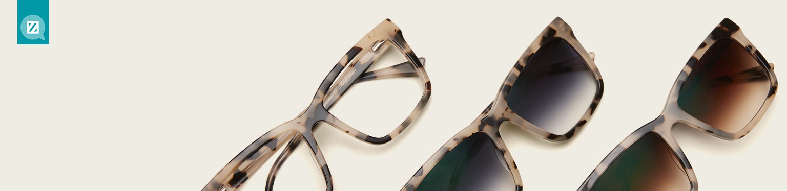 Did you know? Any frame can be turned into your new favorite sunglasses. Learn more. Three pairs of Zenni Azalea square glasses #4446535, shown as glasses and sunglasses with polarization, against a beige background.
