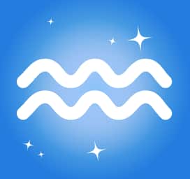 Aquarius zodiac icon on a bright blue starry background