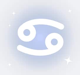 Cancer zodiac icon on a soft blue starry background