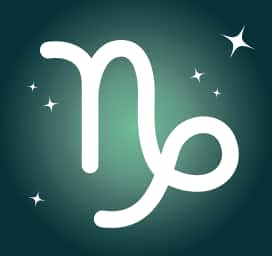 Capricorn zodiac icon on a dark green starry background