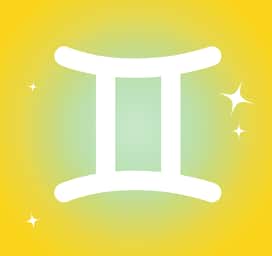 Gemini zodiac icon on a yellow gradient starry background
