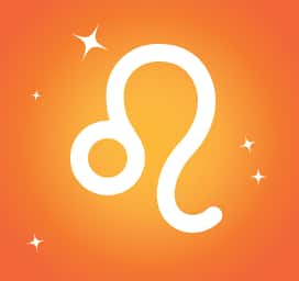 Leo zodiac icon on a bold orange starry background