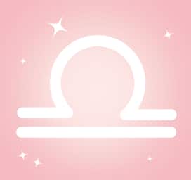 Libra zodiac icon on a pink starry background