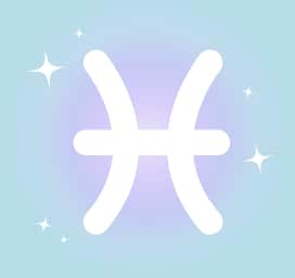Pisces zodiac icon on a light aqua and lavender starry background