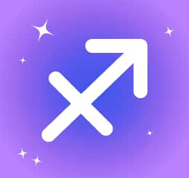 Sagittarius zodiac icon on a lavender starry background
