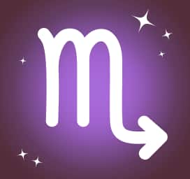 Scorpio zodiac icon on a deep purple starry background