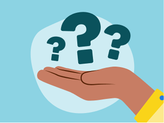 Open hand with question marks illustration