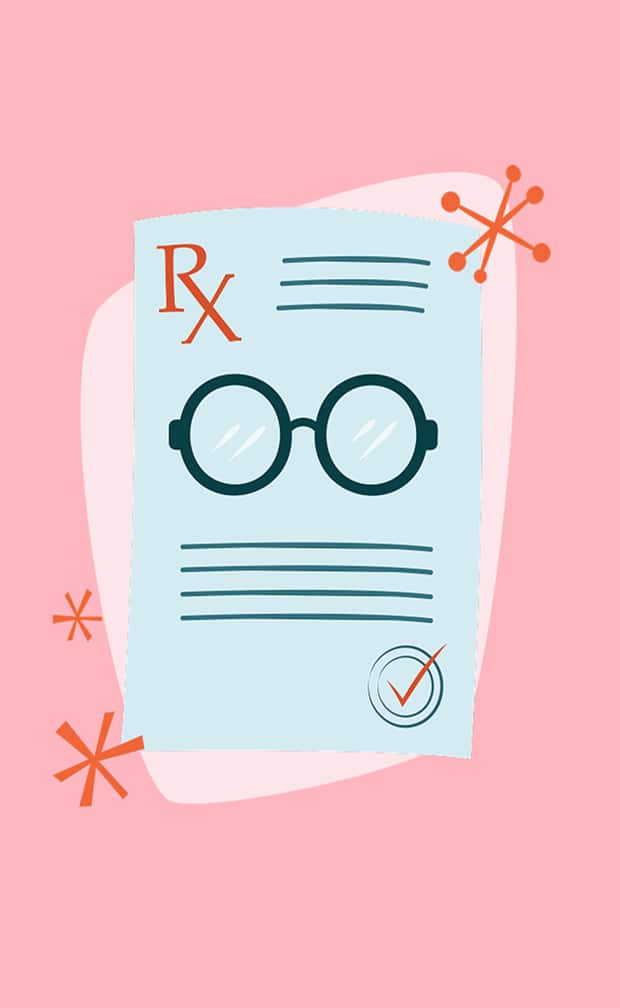 Illustration of a prescription sheet with glasses icon representing finding the right fit for Zenni glasses