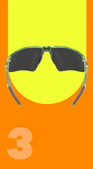 Zunnies Sports Sunglasses with light-adaptive Transitions Gen S lenses, on an orange and yellow background.