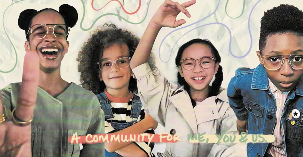 Image a group of kids of various ages wearing coco & breezy zenni glasses. 