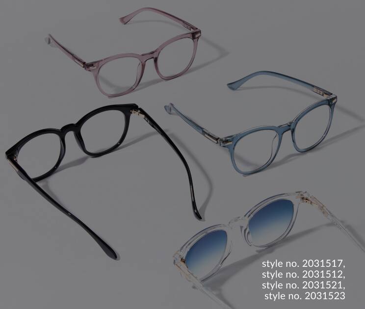 Image of a variety of Zenni glasses made from TR90 plastic against a white background.