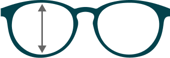 glasses with vertical arrow on one lens to show lens height measurement