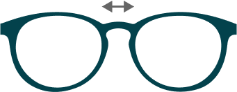 glasses with horizontal arrow on bridge to show bridge width measurement