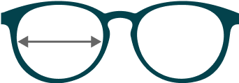 glasses with horizontal arrow across one lens to show lens width measurement