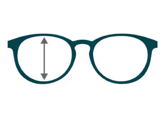 glasses with vertical arrow on one lens to show lens height measurement