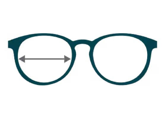 glasses with vertical arrow on one lens to show lens height measurement