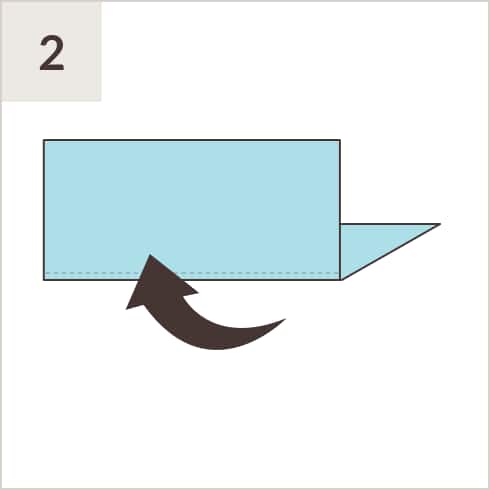 Illustration of blue folded paper with arrow to show fold motion.