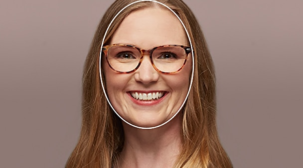 Woman’s face with circular outline to show face shape.