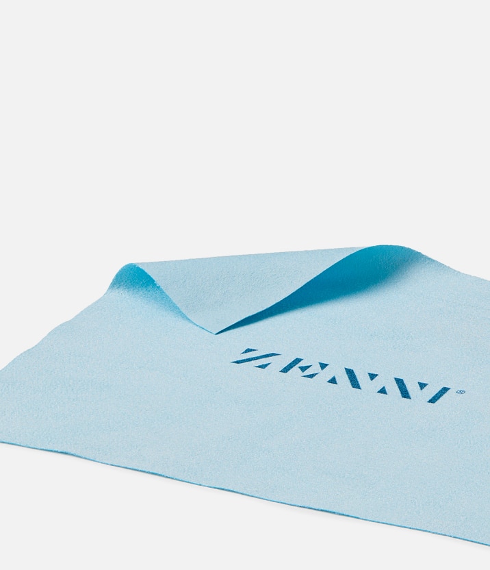 Blue microfiber cleaning cloth with Zenni logo against a white background.