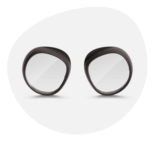 Two Zenni VR lens inserts are standing upright with a light gray background.