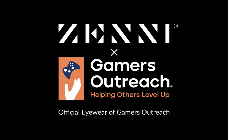 Zenni x Gamers Outreach - Official eyewear of Gamers Outreach. Logo illustration of hand an a video game controller.