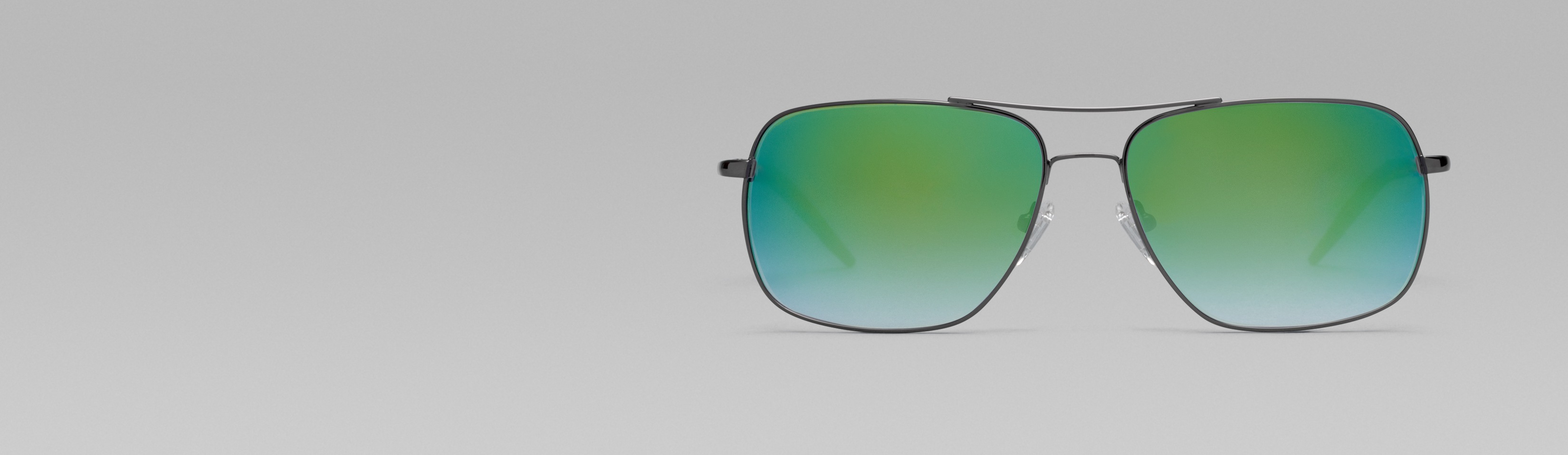 Rotating image of Zenni Premium Aviator Sunglasses #1127812 in gray with tinted lens (gradient gray and blue tint) and mirror coating options (sky blue, moss green, and lavender mirror).