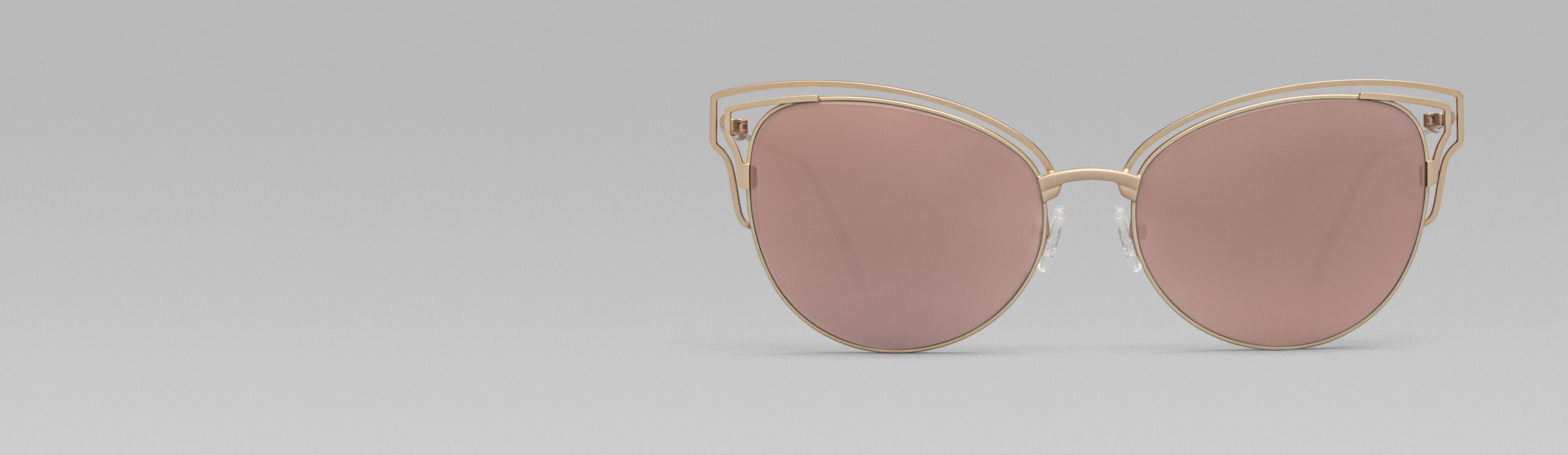 Rotating image of Zenni Premium Cat-Eye Sunglasses #1129614 in gold with tinted lens (gradient brown and gradient green tint) and mirror coating options (flame red, moss green, and rose gold mirror).
