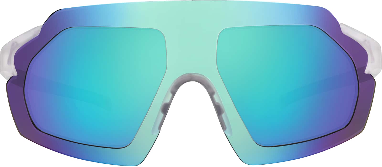 Front view of Zunnies - Wrap-Around Shield Sunglasses 1010623 in Clear with Sky Blue Mirror