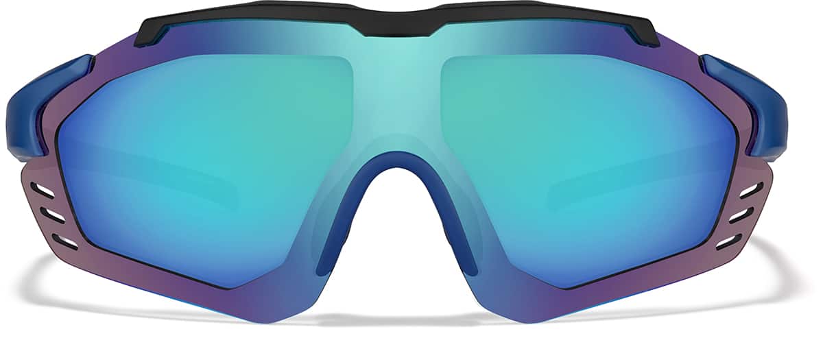 Front view of Zunnies - Wrap-Around Shield Sunglasses 1010721 in Black with Sky Blue Mirror