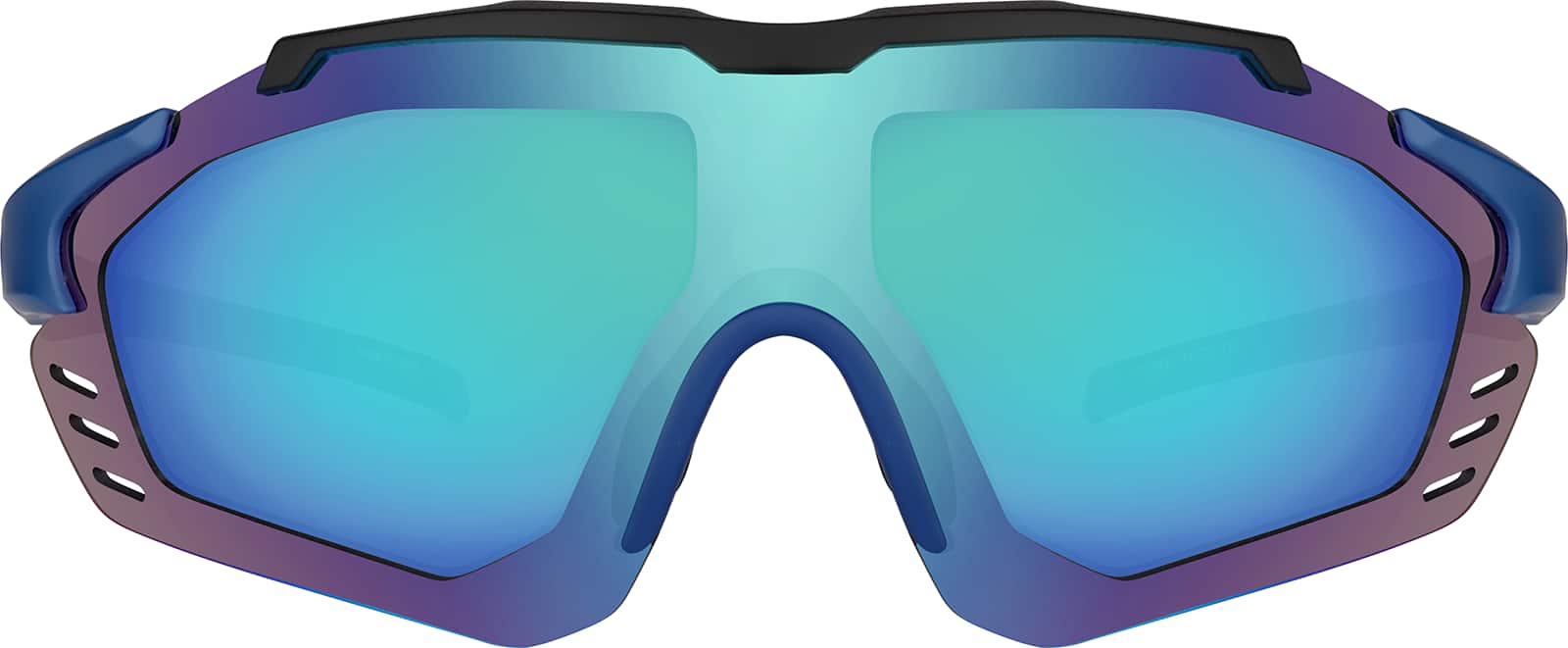 Front view of Zunnies - Wrap-Around Shield Sunglasses 1010721 in Black with Sky Blue Mirror