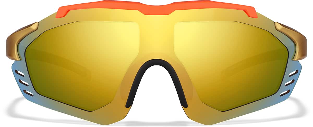 Front view of Zunnies - Wrap-Around Shield Sunglasses 1010742 in Orange with Gold Mirror