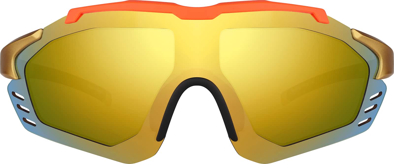 Front view of Zunnies - Wrap-Around Shield Sunglasses 1010742 in Orange with Gold Mirror
