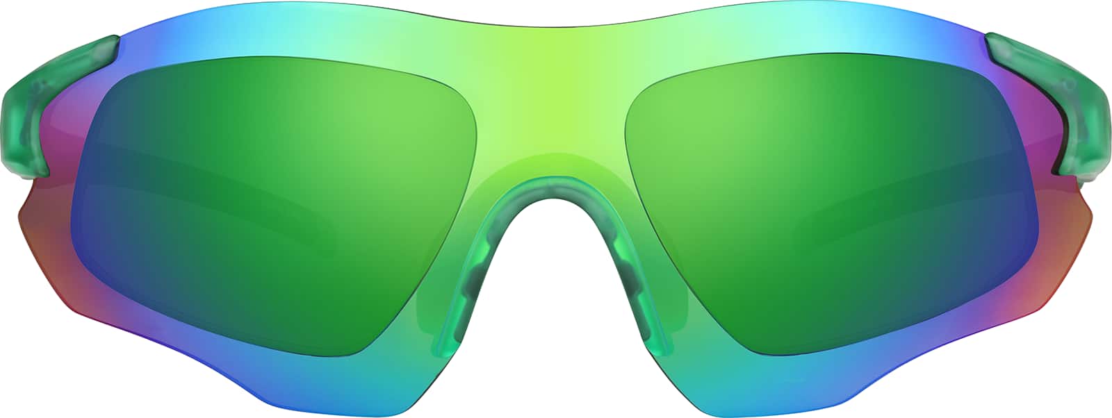 Front view of Zunnies - Wrap-Around Shield Sunglasses 1010824 in Green with Green Mirror