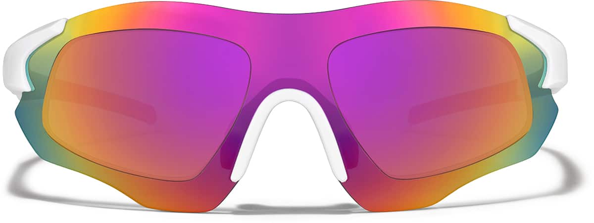 Front view of Zunnies - Wrap-Around Shield Sunglasses 1010830 in White with Rose Gold Mirror