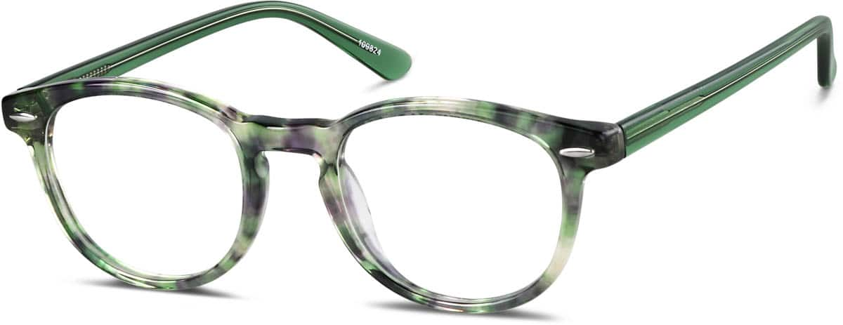 Angle view of Round Glasses 109824 in Green Tortoisehell