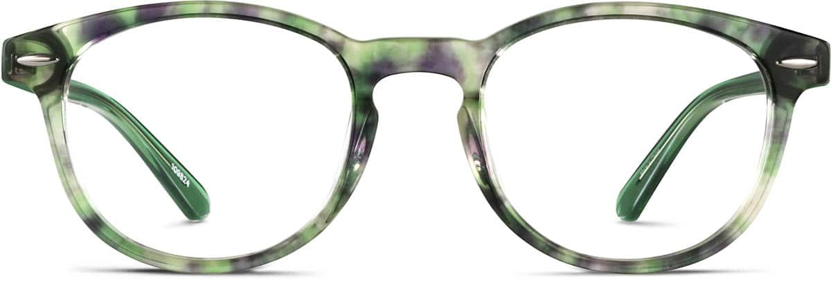 Front view of Round Glasses 109824 in Green Tortoisehell