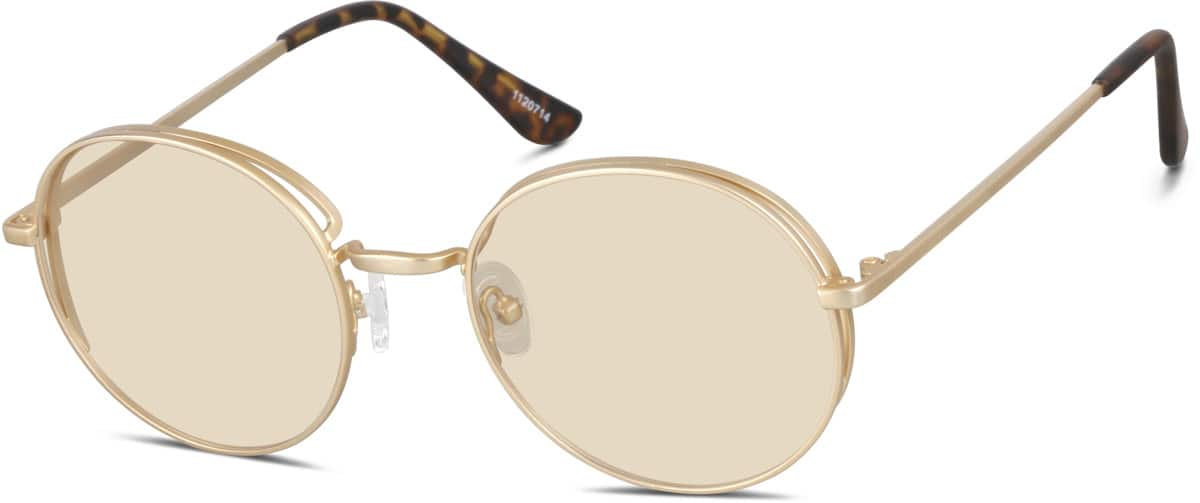 Angle view of Premium Round Sunglasses 1120714 in Gold