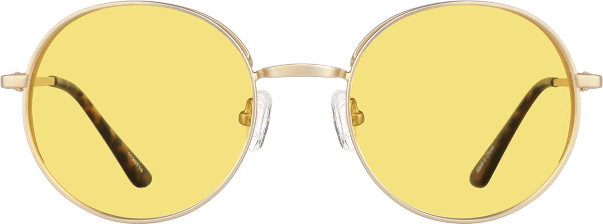 Zenni Round RX Sunglasses Gold Metal Full Rim Frame, Nose Pads, Blokz Blue Light Glasses, 1120714