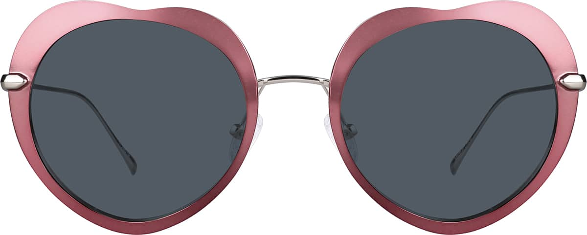 Zenni Women's Heart-Shaped RX Sunglasses Pink Metal Full Rim Frame, Extended Fit, Nose Pads, Blokz Blue Light Glasses, 159819