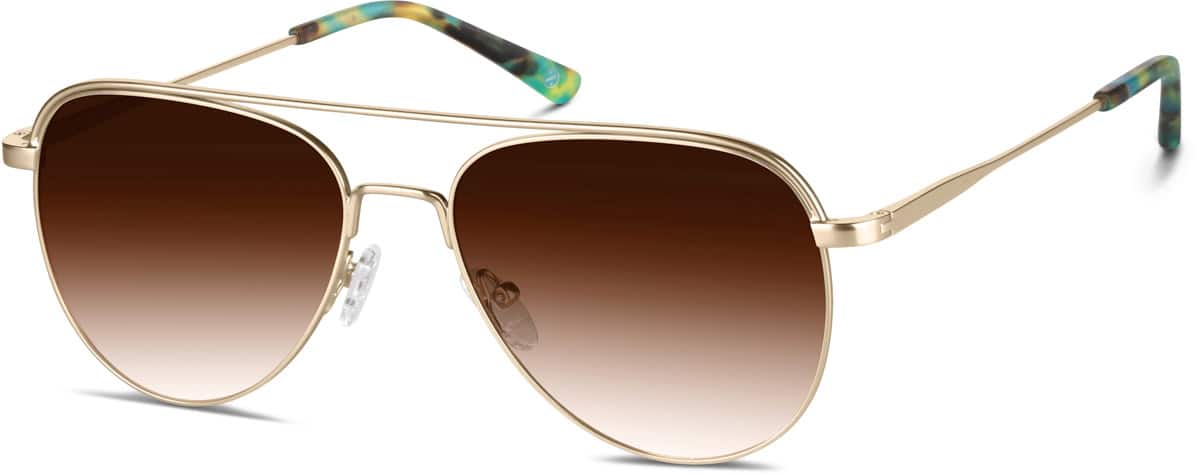 Zenni Preppy Aviator RX Sunglasses Gold Stainless Steel Full Rim Frame, Nose Pads, Blokz Blue Light Glasses, 1128914