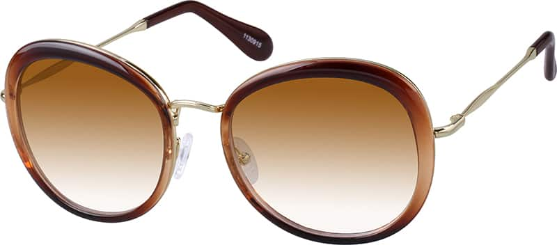 Angle view of Premium Round Sunglasses 1130915 in Brown