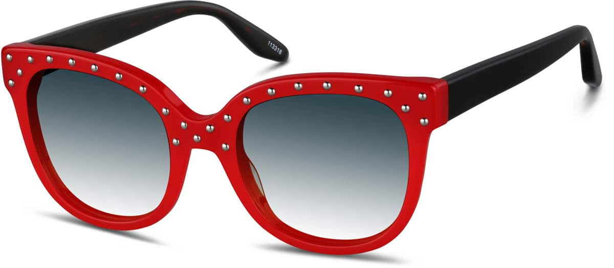 Angle view of Premium Square Sunglasses 113318 in Red