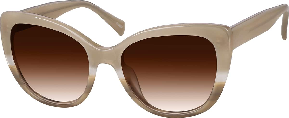 Angle view of Premium Cat-Eye Sunglasses 113533 in Taupe