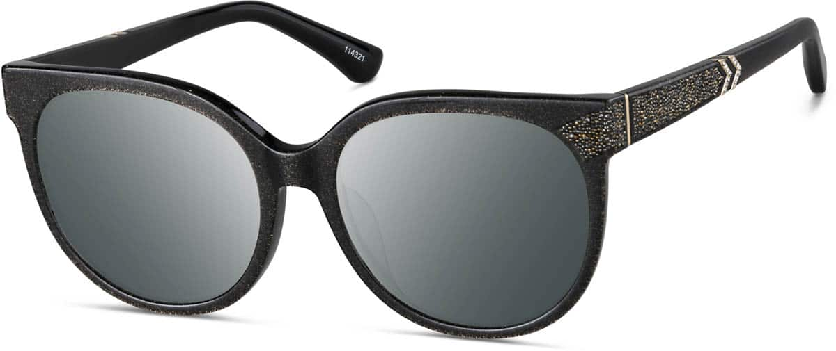 Angle view of Premium Round Sunglasses 114321 in Black Shimmer