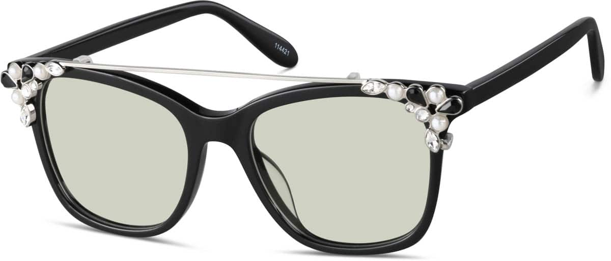 Angle view of Premium Square Sunglasses 114421 in Black