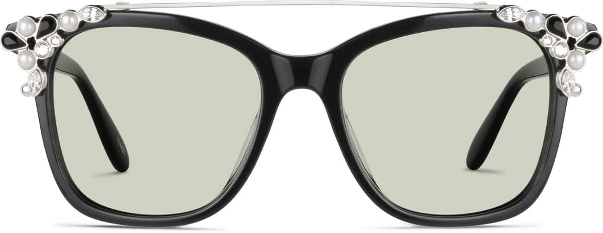 Front view of Premium Square Sunglasses 114421 in Black