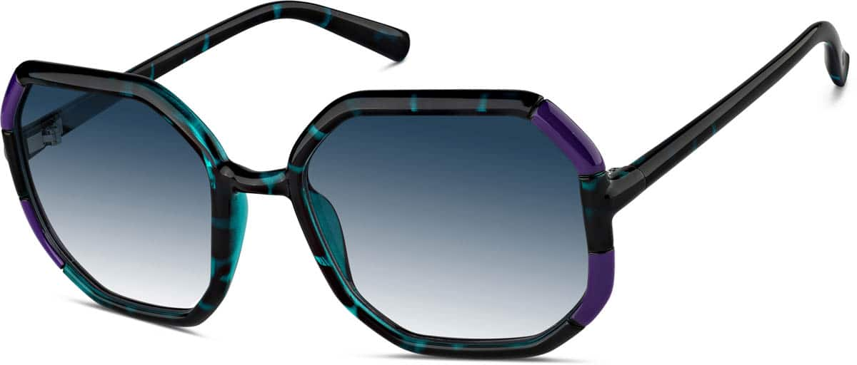 Angle view of Geometric Sunglasses 1144317 in Black/Teal