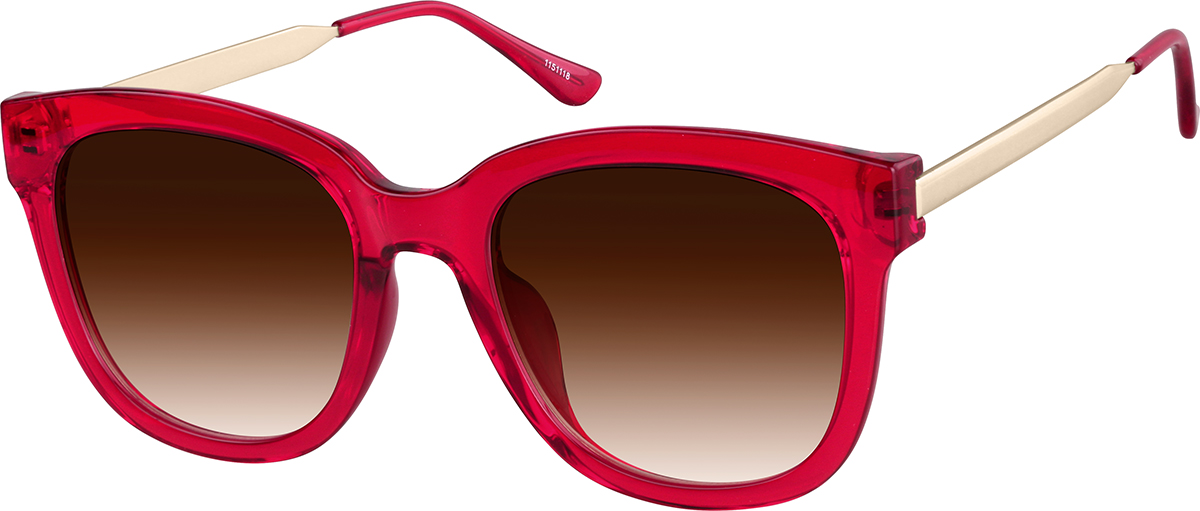 Zenni Womens Oversized Square Rx Sunglasses Red Full Rim Frame