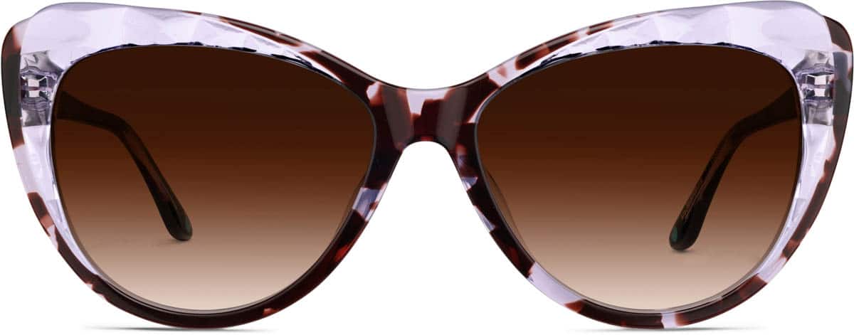 Zenni Women's Cat-Eye RX Sunglasses Purple Plastic Full Rim Frame, Universal Bridge Fit, Custom Engraving, Blokz Blue Light Glasses, 115417